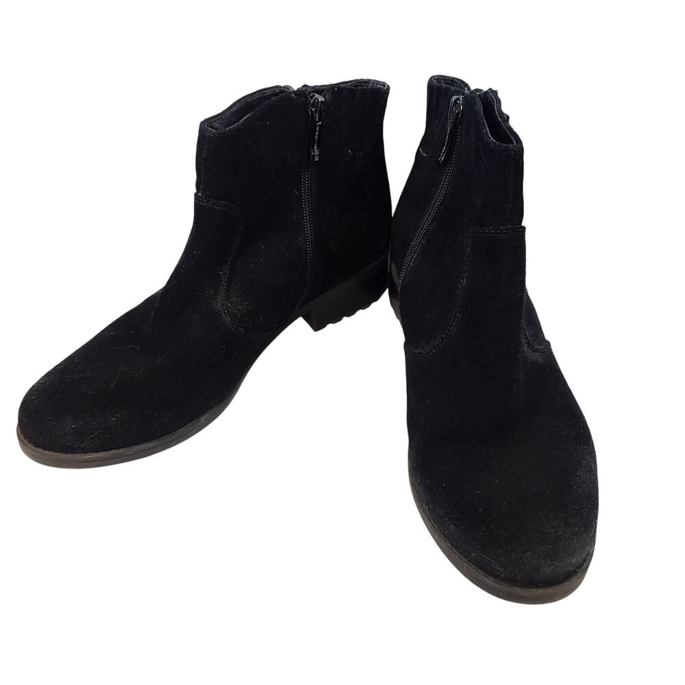 Easy Spirit Black Suede Ankle Boots Front Zip Low Heel Women's Size 9